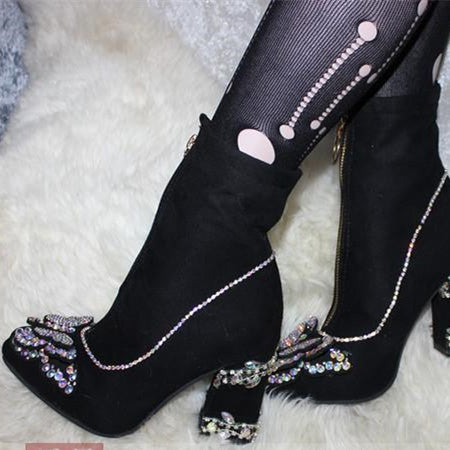 Botas Mariposa con Cierre Frontal, Punta Cuadrada y Diseño Bicolor - Image 11