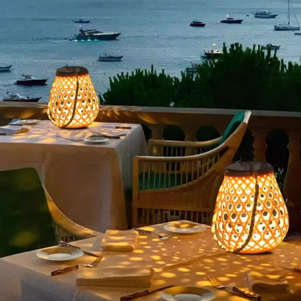 Lámpara Solar Colgante Decorativa Tejido Bambú - Luz LED Impermeable Alta Luminosidad