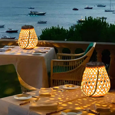 Lámpara Solar Colgante Decorativa Tejido Bambú - Luz LED Impermeable Alta Luminosidad