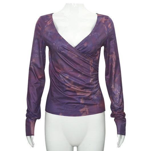Blusa Larga Morada Degradado con Cuello en V y Cintura Ajustada - Image 20