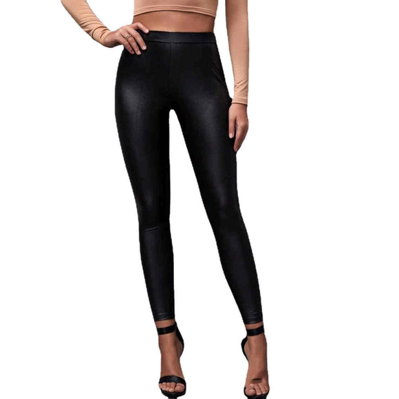 Pantalones de Cuero PU Ajustados de Cintura Media para Mujer