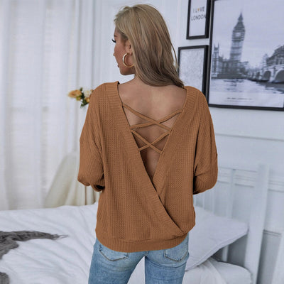 Suéter Suelto Backless de Manga Larga para Mujer - Image 9