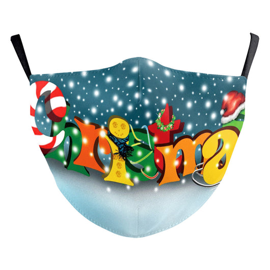 Christmas Santa Claus dustproof face mask with a red hat, white beard, and glasses on a blue and green background. - Image 15