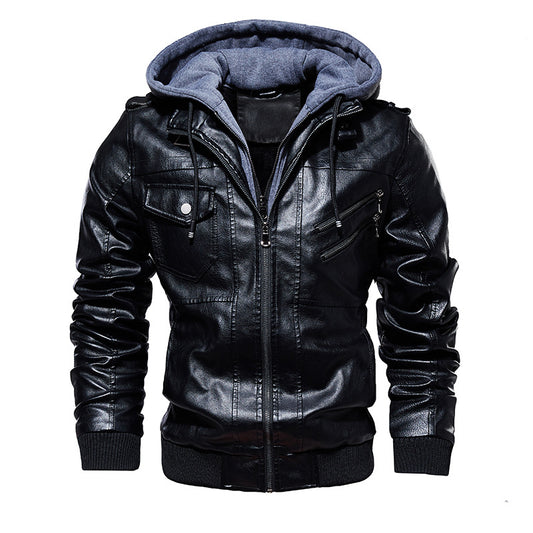 Chaqueta de Cuero PU con Capucha para Hombre