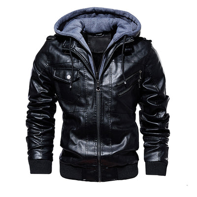 Chaqueta de Cuero PU con Capucha para Hombre