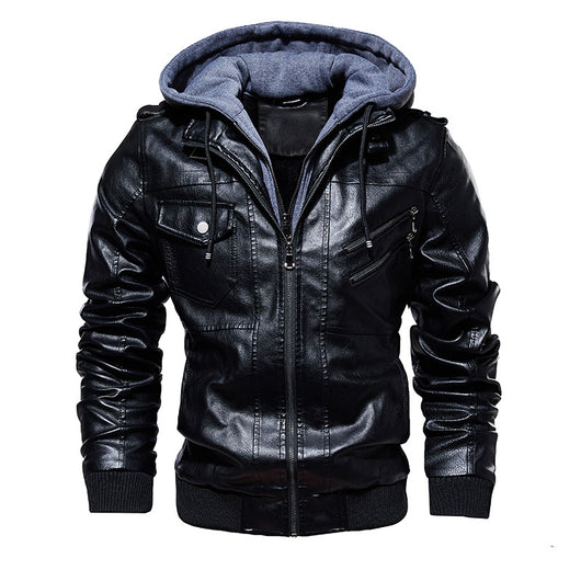 Chaqueta de Cuero PU con Capucha para Hombre
