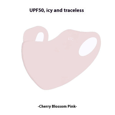 Light pink ice silk sun protection mask with ear loops and neck coverage, featuring small ventilation holes. - Image 17
