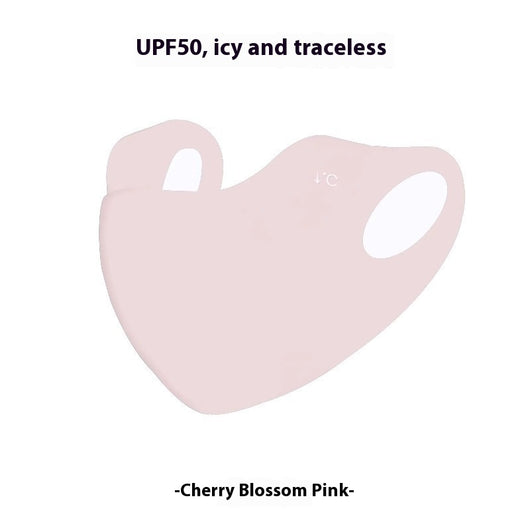 Light pink ice silk sun protection mask with ear loops and neck coverage, featuring small ventilation holes. - Image 17
