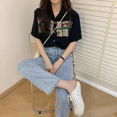 Blusa Chifón Negra Suelta Estilo Coreano - Camisa Fresca para Verano - Image 9