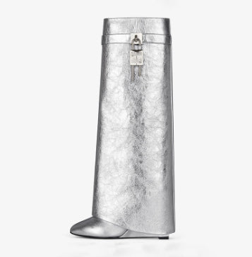 Botas Cuña Metalizado Talla Grande Mujer Hasta la Rodilla - Image 14