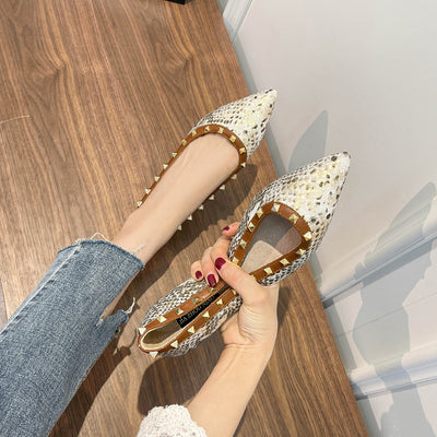 Zapatos Planos Punta Fina con Patrón Piel de Serpiente para Mujer