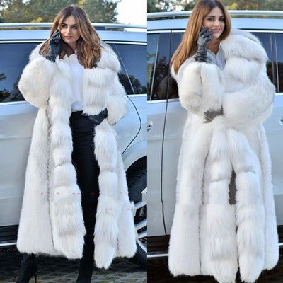 Abrigo Largo de Piel Blanco para Mujer