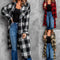 Cardigan Cuadros Mujer Largo Suelto con Solapa