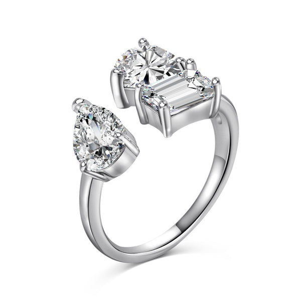 Anillo de Plata 925 para Mujer con Circonia Cúbica en Forma de Corazón y Pera