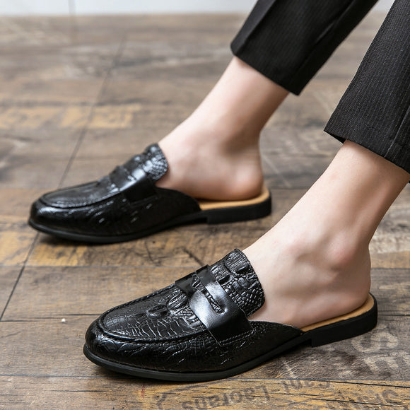Zapatos de Cuero Semiabiertos con Patrón Cocodrilo para Hombre