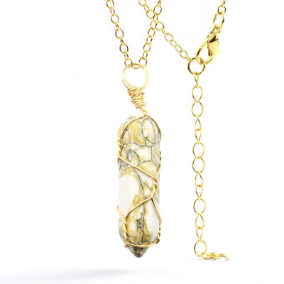 Collar Colgante de Cristal Hexagonal Envuelto a Mano con Piedra Natural - Image 19