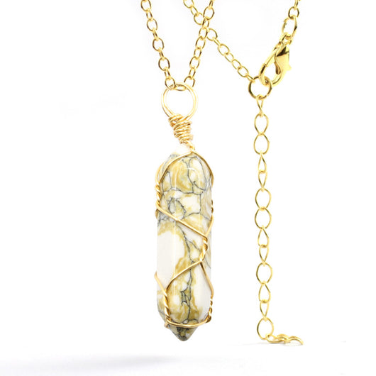 Collar Colgante de Cristal Hexagonal Envuelto a Mano con Piedra Natural - Image 19