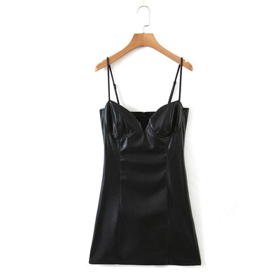 Vestido Sling de Cuero PU sin Mangas para Verano - Image 9