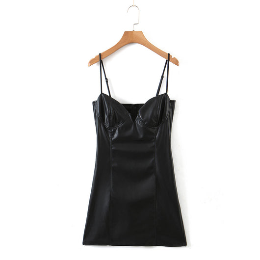 Vestido Sling de Cuero PU sin Mangas para Verano - Image 9