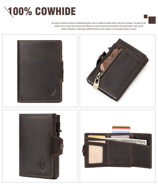 Billetera Monedero de Cuero Crazy Horse con Dispensador Automático de Tarjetas - Image 12