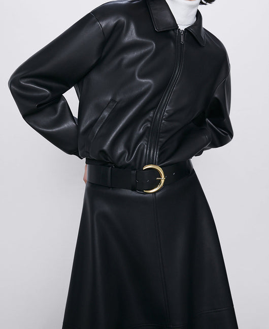 Chaqueta de Cuero Sintético Estilo Europeo para Mujer - Solapa Clásica - Image 6