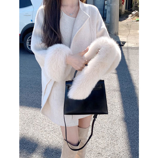 Abrigo de Lana Elegante Estilo Coreano Manga Larga Ajustado Retro - Image 8