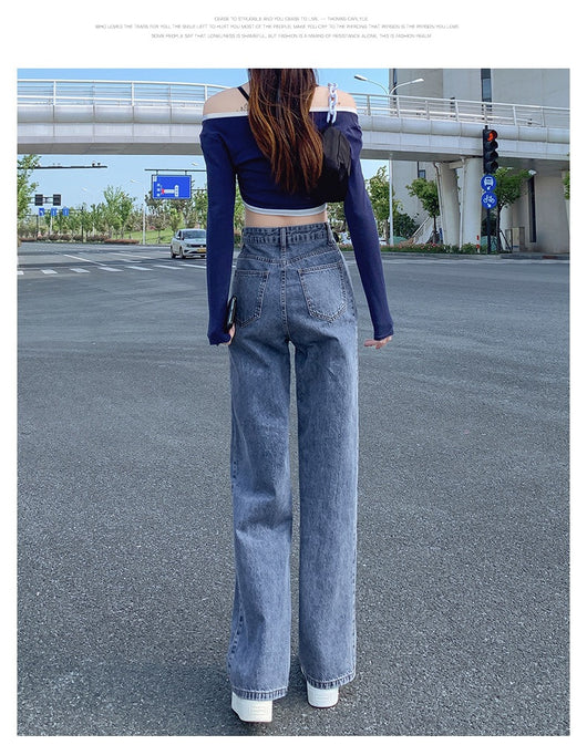 Jeans Rectos de Cintura Alta Holgados de Pierna Ancha para Mujer - Image 22