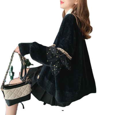 Cardigan Suelto de Encaje y Forro de Visón para Mujer - Image 2