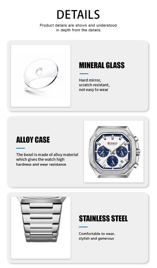 Reloj de Negocios Acero Inoxidable con Calendario de Seis Pines - Image 10