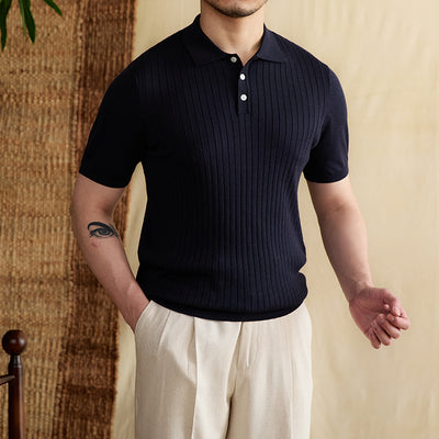 Polo Slim Fit con Rayas Hundidas en Tencel Algodón - Camiseta Transpirable - Image 3