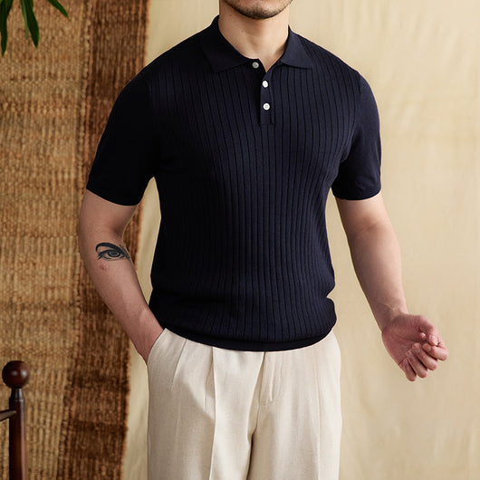 Polo Slim Fit con Rayas Hundidas en Tencel Algodón - Camiseta Transpirable - Image 3