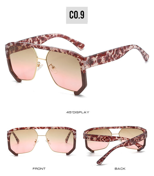 Black frame large rim hip hop sunglasses with gradient purple lenses and a gold-tone double bridge. - Image 19