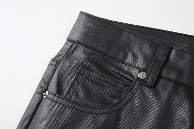 Pantalones Casuales de Hombre con Cierre y Tela Encerada - Image 4