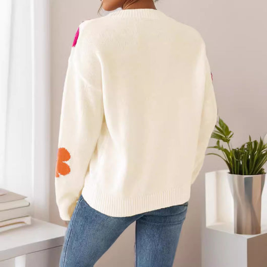 Blusa Casual de Punto con Cuello V y Mangas Largas Estampado Floral - Image 2