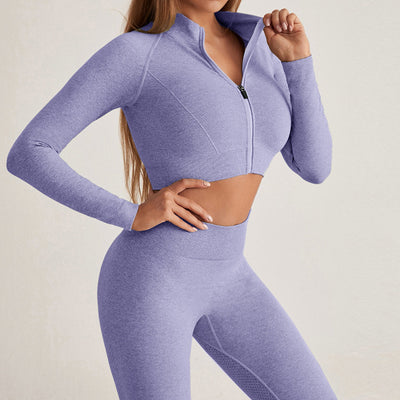 Conjunto de Yoga Mujer con Cierre, Manga Larga y Cintura Alta - Image 4