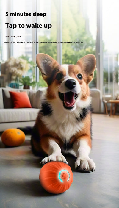 Orange pet jumping ball toy with a glowing blue power button, made from TPR material for dogs. - Image 13