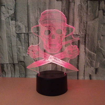 Lámpara 3D LED Calavera Halloween con Ilusión Holográfica - Luz Nocturna Multicolor - Image 4