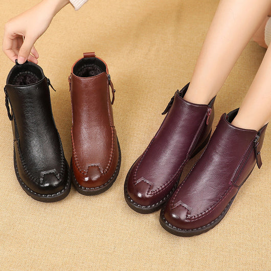 Zapatos Cálidos de Cuero y Cachemira para Mujer