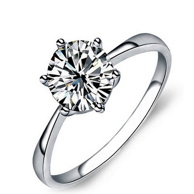 Anillo de Compromiso Plata 925 con Zirconia de Seis Puntas - Joya de Boda para Parejas