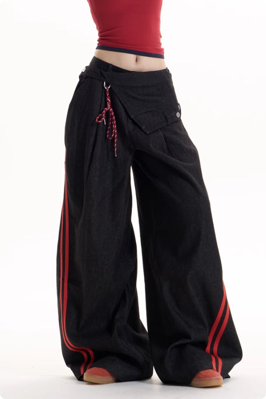 Pantalones Casuales Retro Americano a Rayas con Toque Picante - Image 6