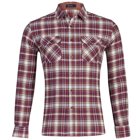 Camisa de Cuadros Doble Bolsa Manga Larga para Hombre - Image 12
