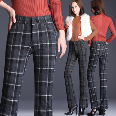 Pantalones Acampanados de Lana a Cuadros para Mujer - Image 6