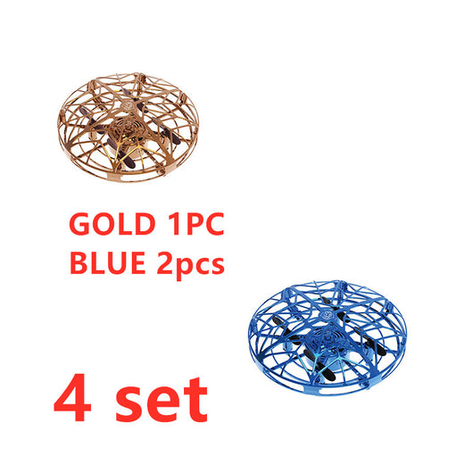 Gold mini UFO drone with a spherical protective cage and black propellers, sold as a 3-piece set. - Image 38