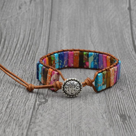 Pulsera Chakra de Piedras Naturales - Tejida en Cuero con Cuentas Multicolor - Image 2