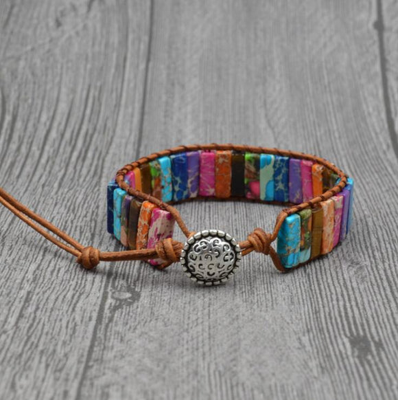 Pulsera Chakra de Piedras Naturales - Tejida en Cuero con Cuentas Multicolor