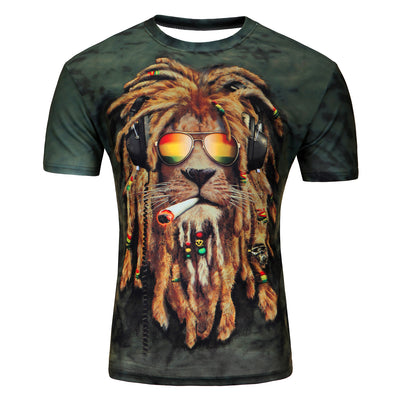 Camiseta Estampada 3D León Moda Europea Verano Hombre - Image 2