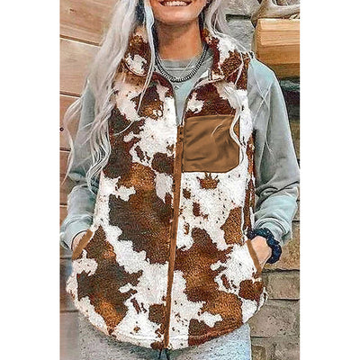 Chaleco Suelto Estampado con Cuello de Pie para Mujer