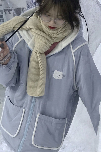 Chaqueta de Algodón Suave con Bolsillo Osito y Cuello de Pelaje Desmontable - Image 8