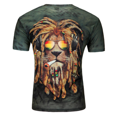 Camiseta Estampada 3D León Moda Europea Verano Hombre - Image 3