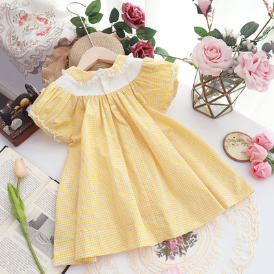 Vestido Infantil Cuadros Amarillo con Bordado Retro - Image 6